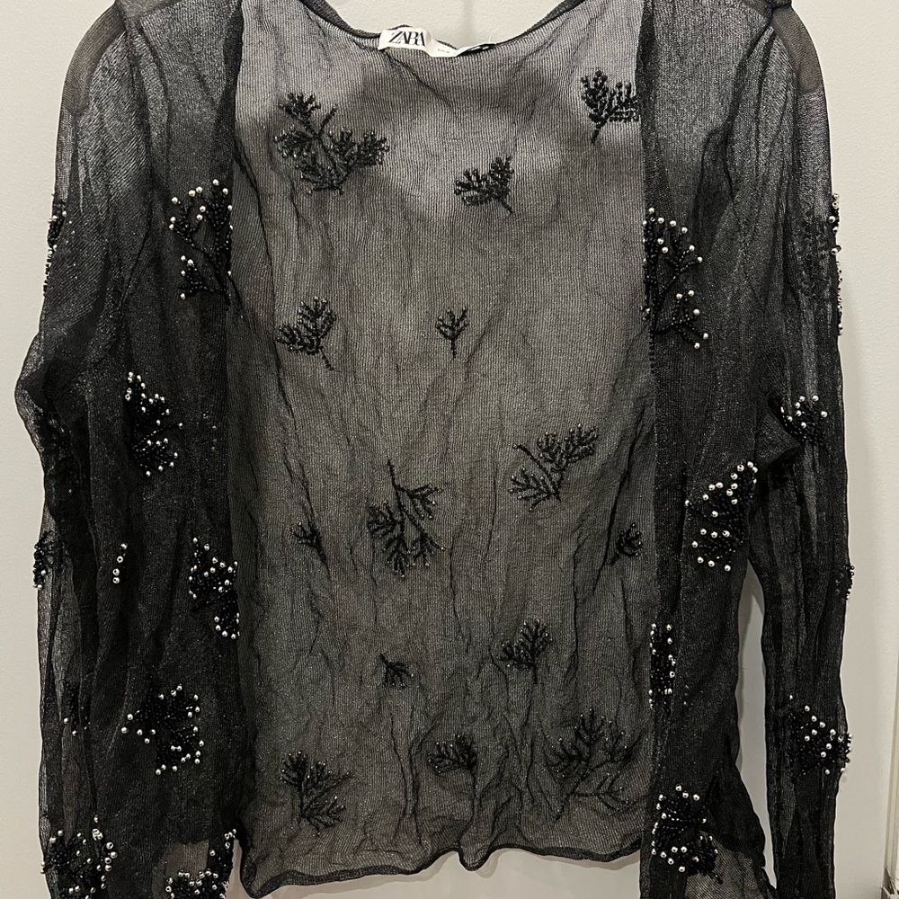 Zara Set Black Sheer Beaded Top + Jacket - Picture 3 of 3